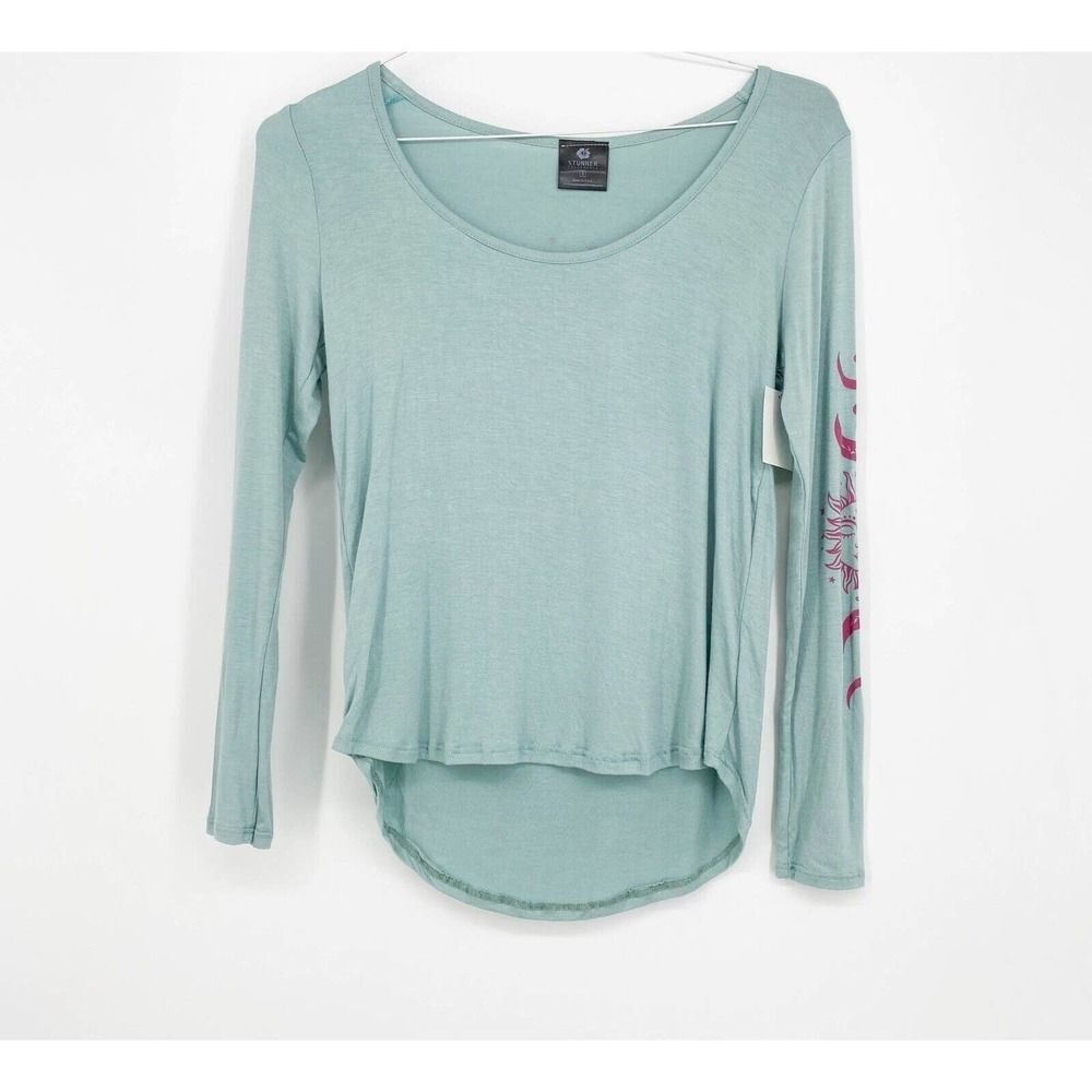 Stunner California‎ Women's Teal Long Sleeve T Shirt Sun Graphic Size Small